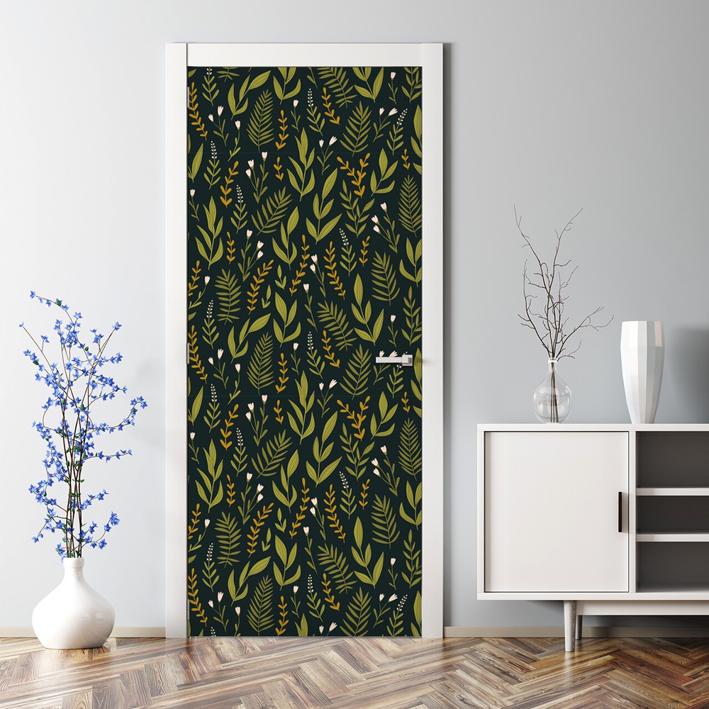 Herbs dark floral Botanical Door sticker decal Green Dark floral decal Greenery