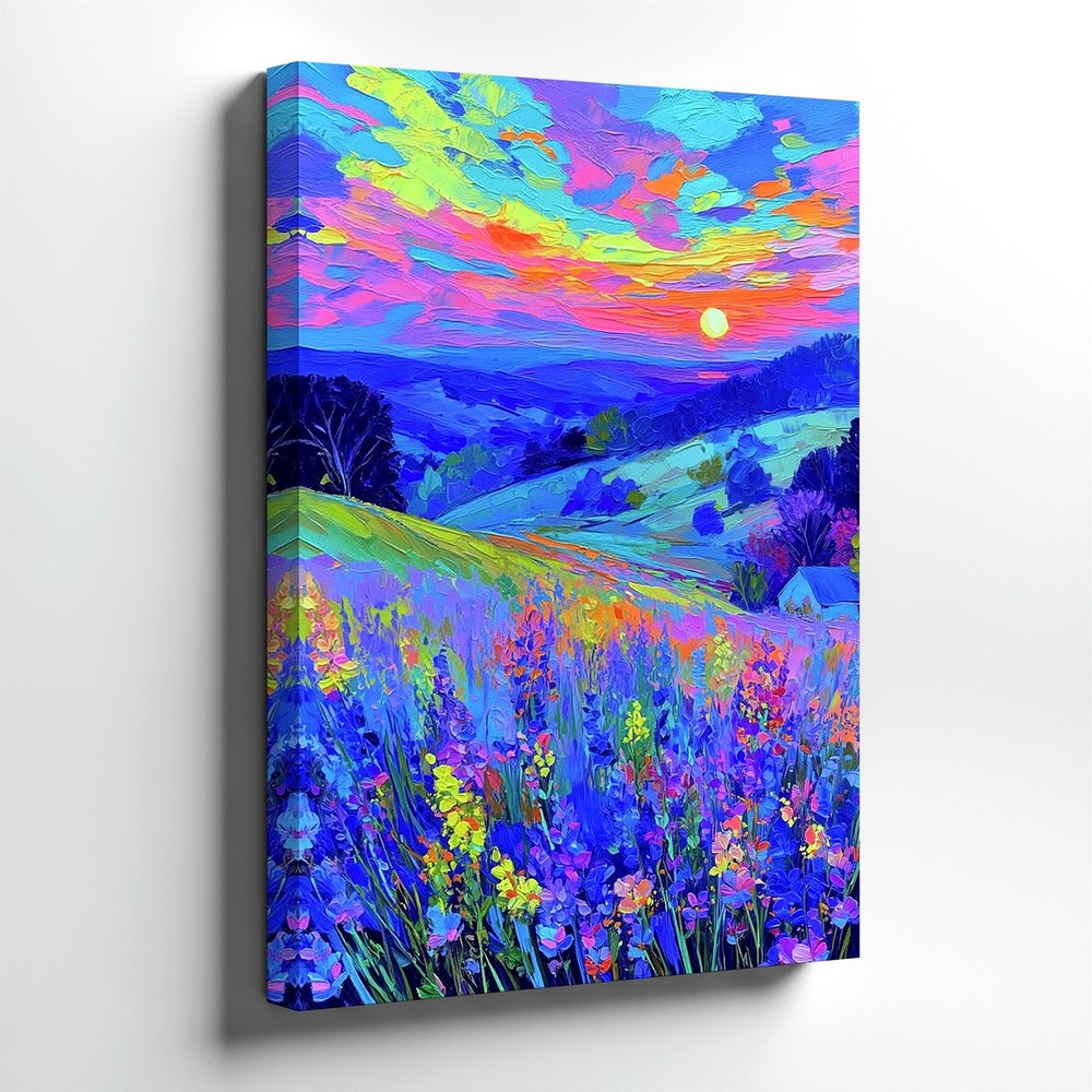 Wall Art Colorful Wildflower Meadow Sunset Landscape Canvas Print Modern Decor