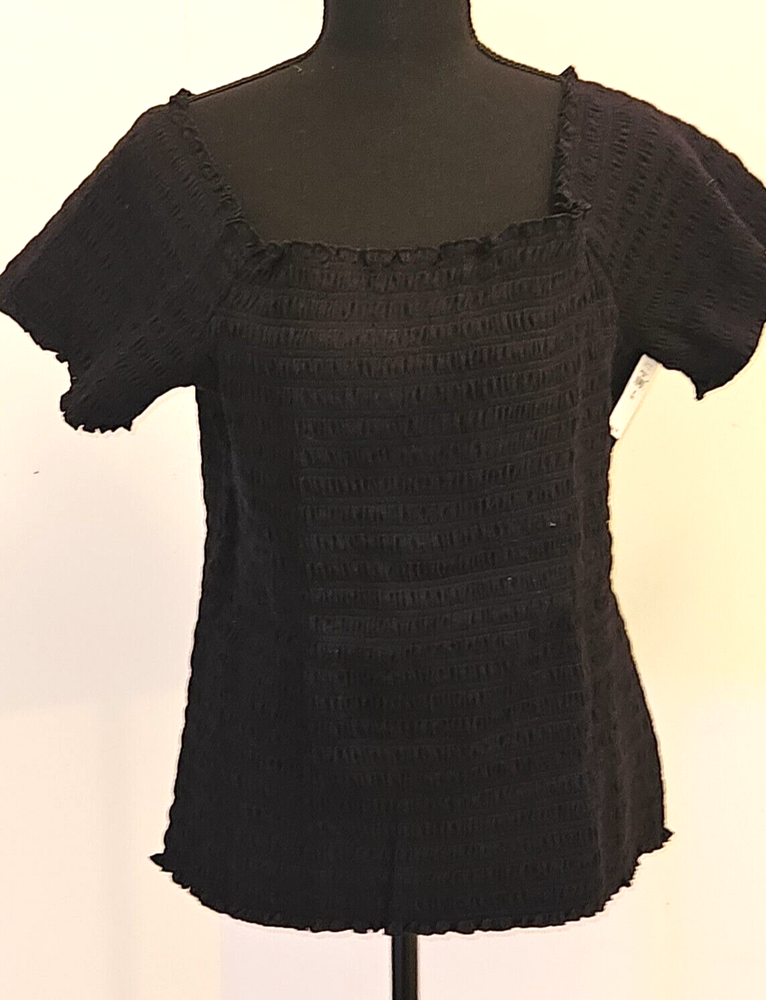 Gap Smocked  Short Sleeve Top Woman's Size X- Large Tall NWT Black