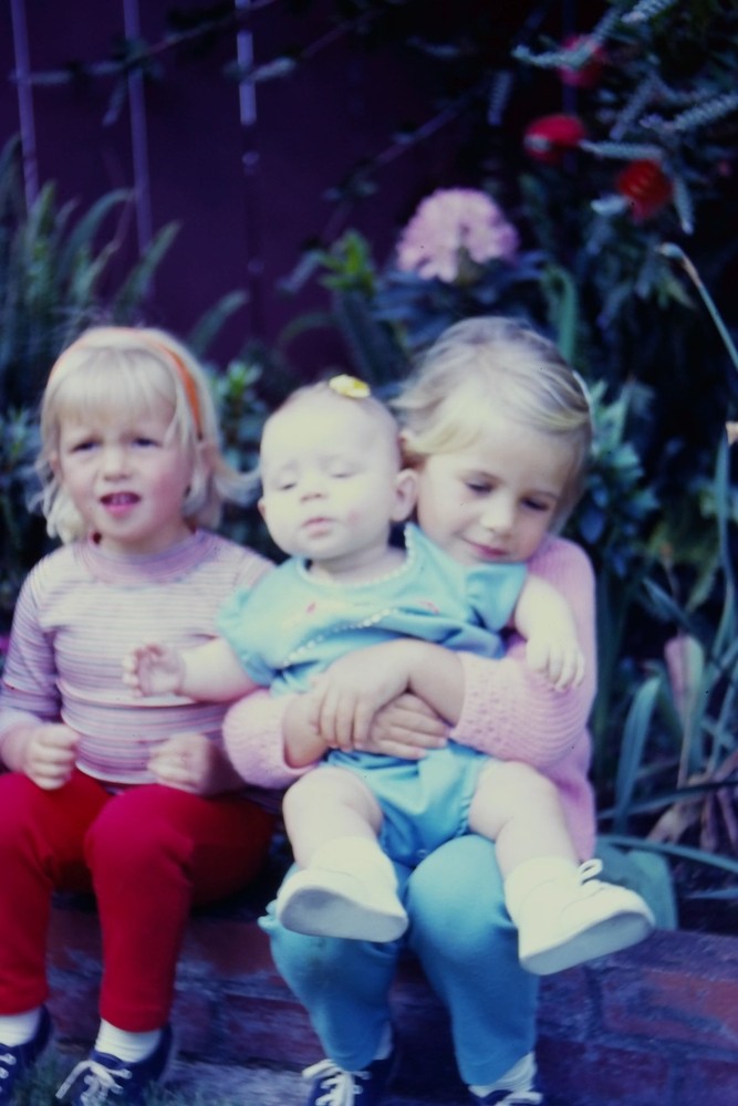 c1960's 35mm Slide Film Three Blonde Children Outdoor Portrait Family Garden