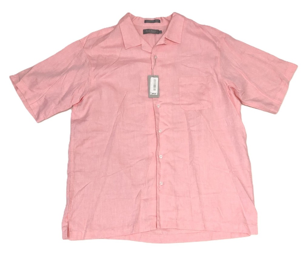 NWT Daniel Cremieux Signature Shirt Men's Large Pink Linen Blend Short Sleeve
