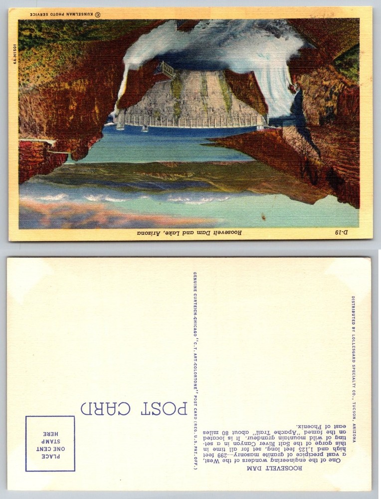 Roosevelt Dam Lake Arizona Linen Postcard CT Art-Colortone Apache Trail
