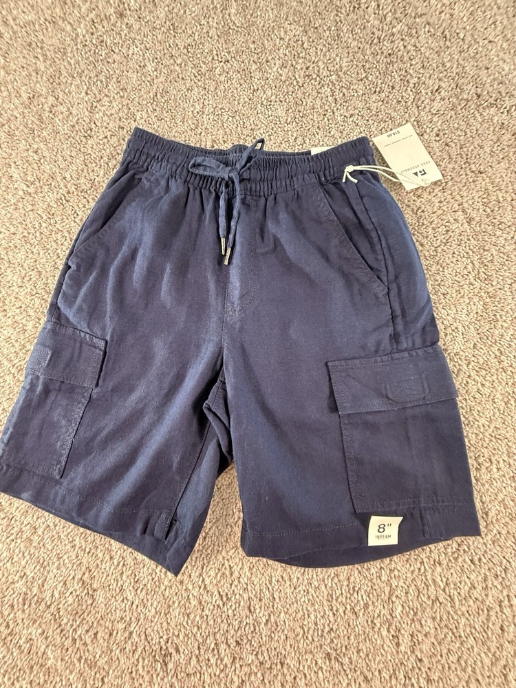 NWT Free Assembly Men’s Linen Blend Cargo Shorts Size XS Dark Navy Blue