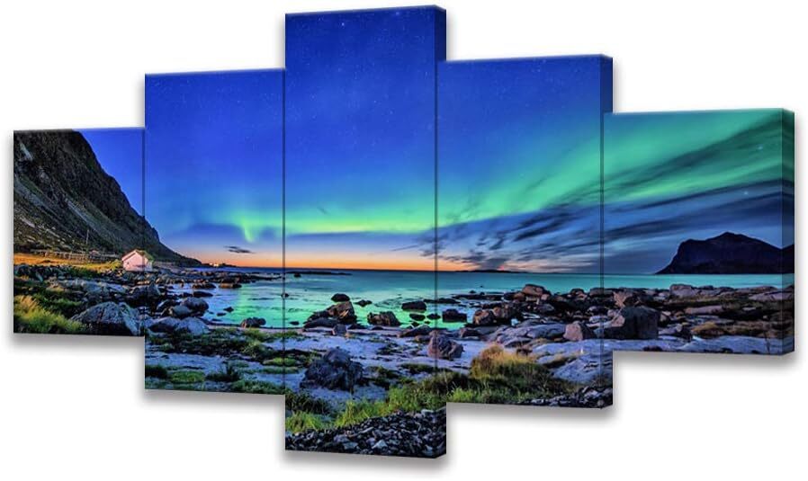 Aurora Borealis Canvas Wall Art for Bedroom 50Wx24H, aurora borealis decor02