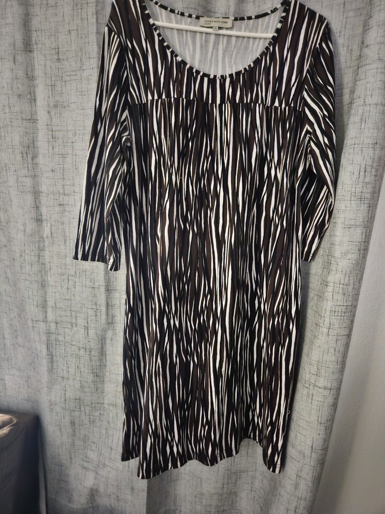 Jones New York Sport Xlg NWT Women's Black Brown Stripe Knit Shift Dress (76)