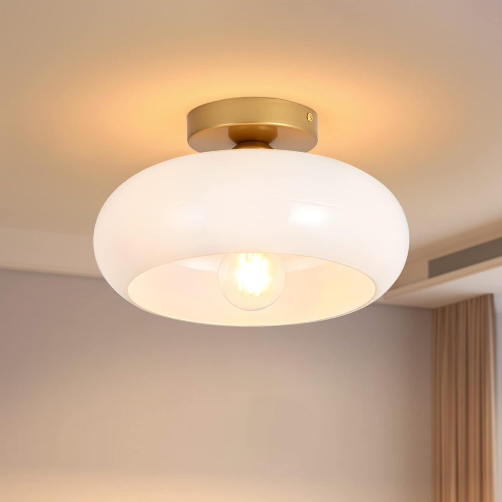 Mid-Century Modern Gold Semi Flush Mount Ceiling Light, Kitchen Ceiling Light Fi