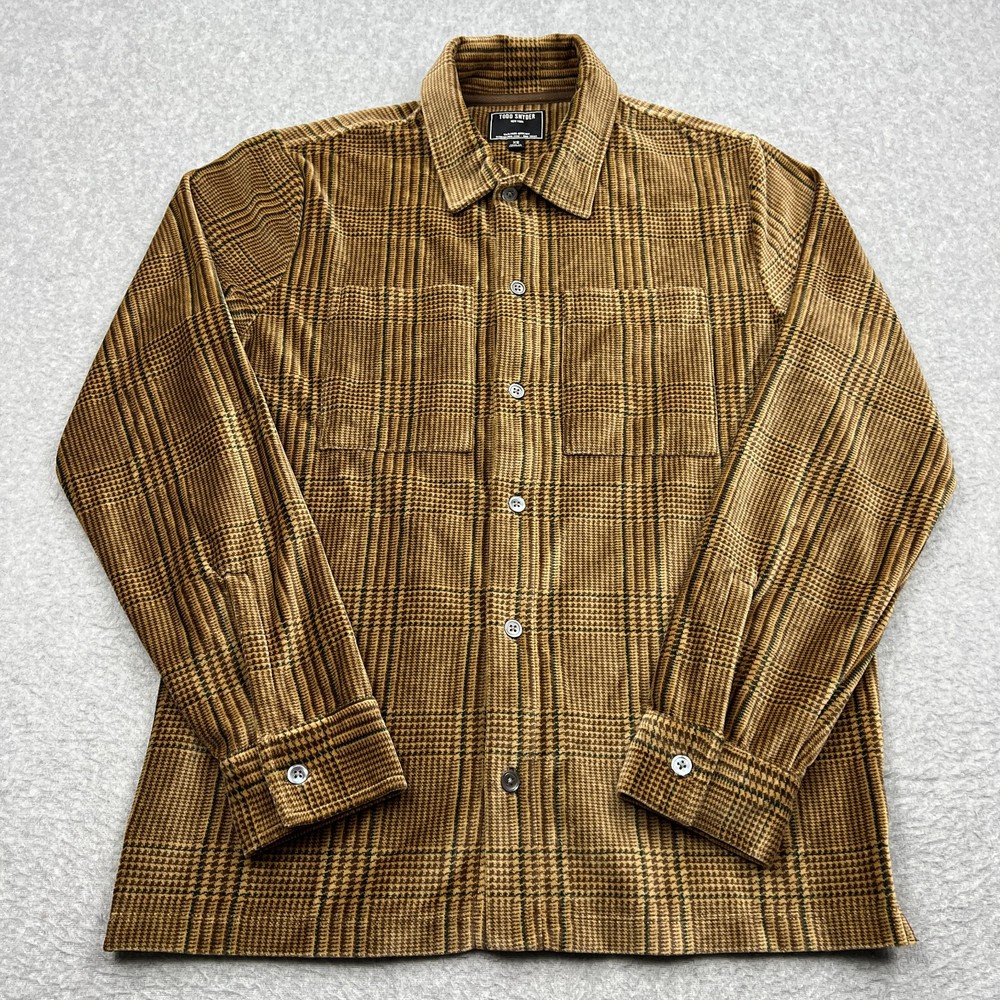 Todd Snyder New York Velour Button Up Men's XS Brown Houndstooth Designer Shirt