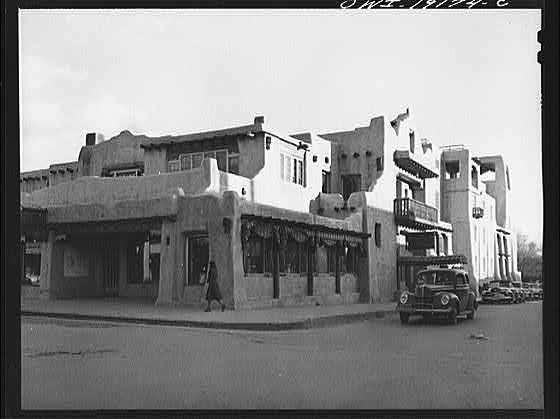 Photo:Santa Fe New Mexico 1930s Adobe Buildings Street Scene Car