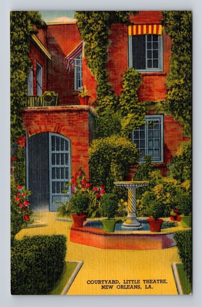 New Orleans LA- Louisiana, Courtyard, Little Theatre, Antique, Vintage Postcard