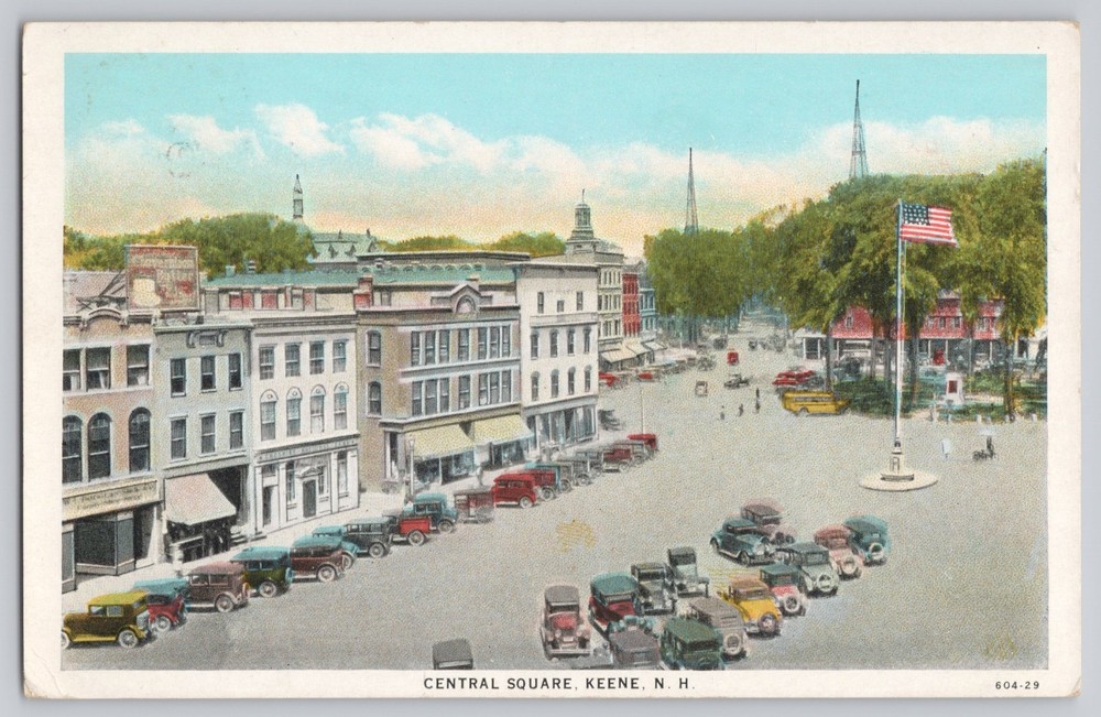 Keene NH New Hampshire Central Square Automobiles 1930 Vintage Postcard