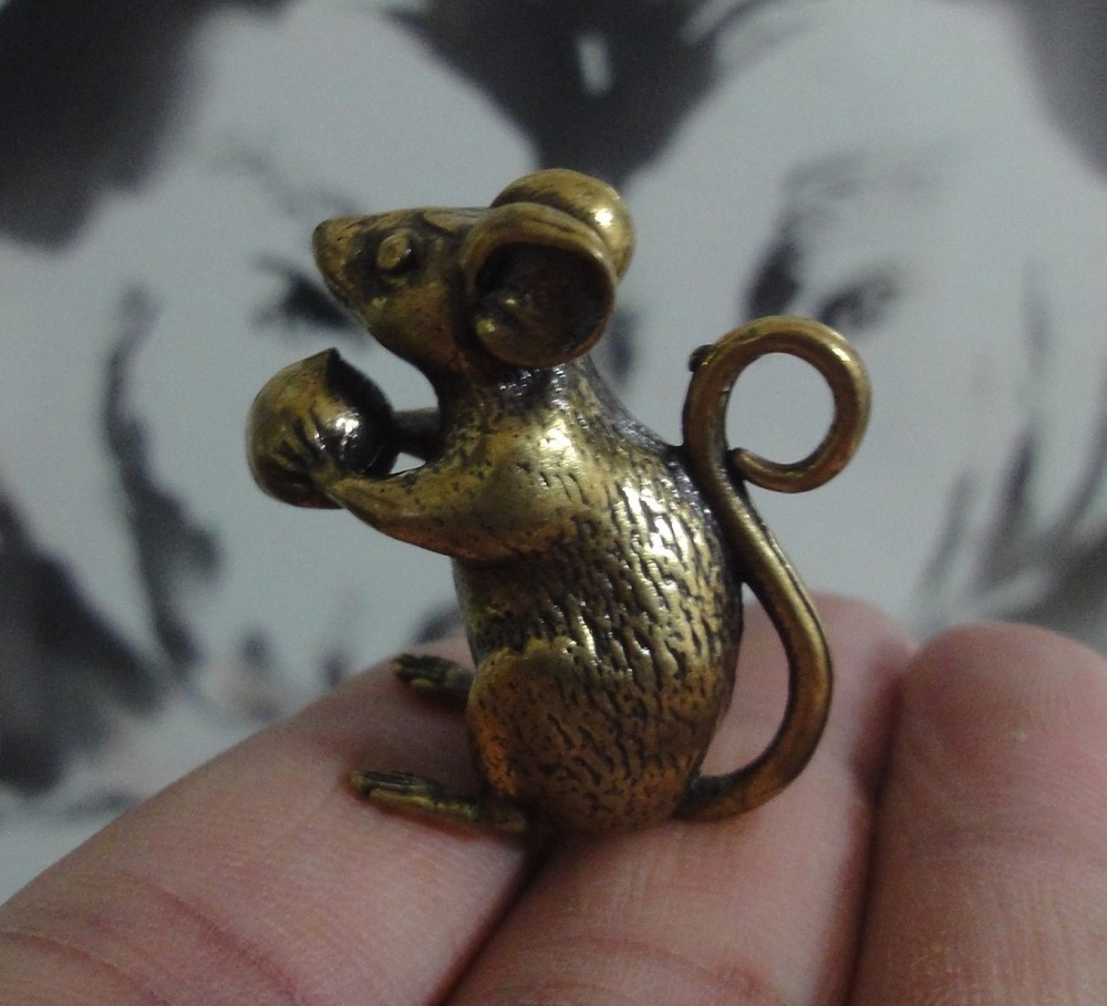 Solid Brass Mouse Figurine Vintage Style Animal Statue for Home Decor