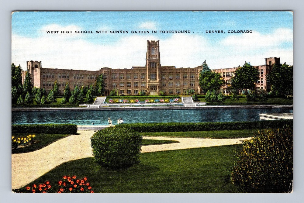 Denver CO- Colorado West High School Sunken Garden Vintage Postcard