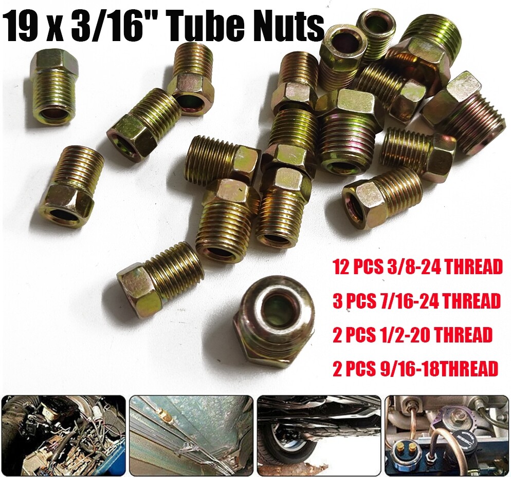 19 x Nuts Brake Line Fittings Assortment Kit Inverted Flare 3/16