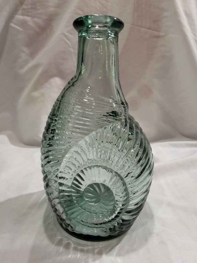 Green Swirl Ribbed Glass Decorative Bottle Marked 