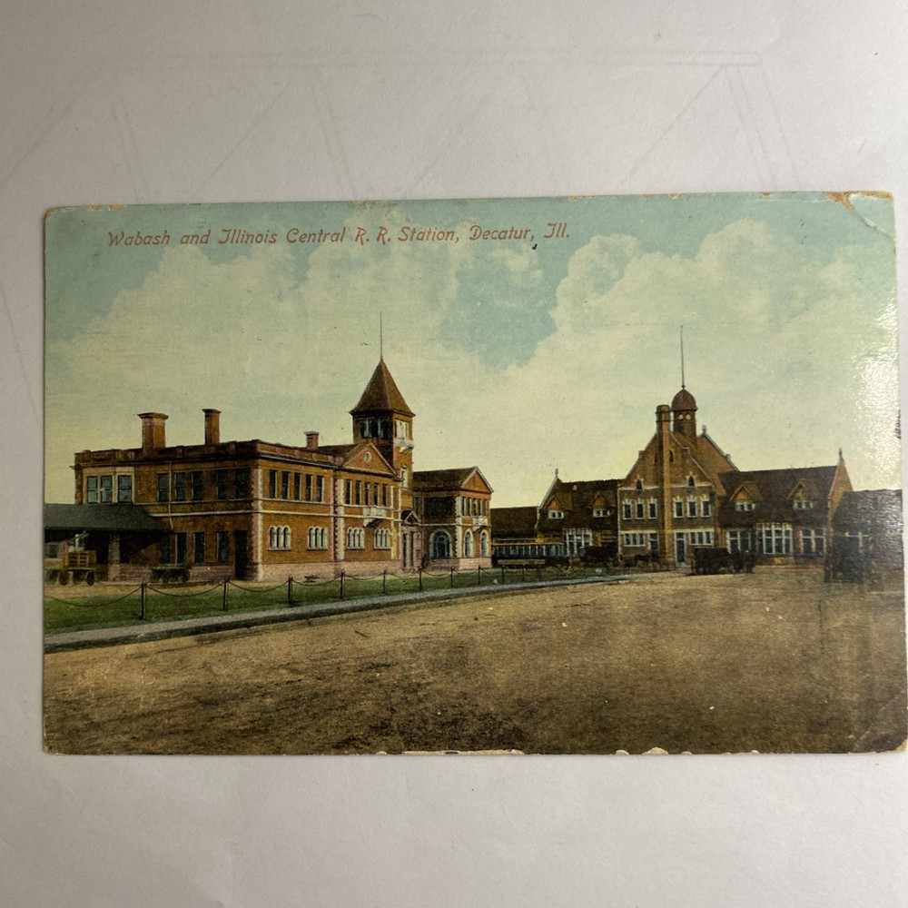 Post Card 1910 Wabash And Illinois Central R R Station Decatur Il