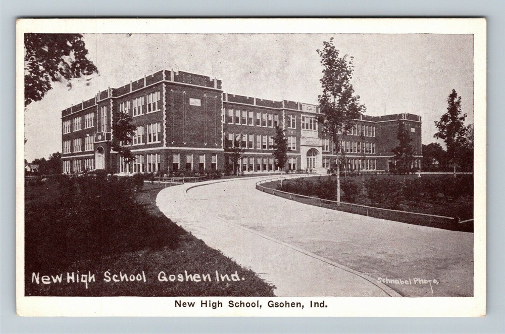 Goshen IN-Indiana, New High School Building, Street View Vintage Postcard