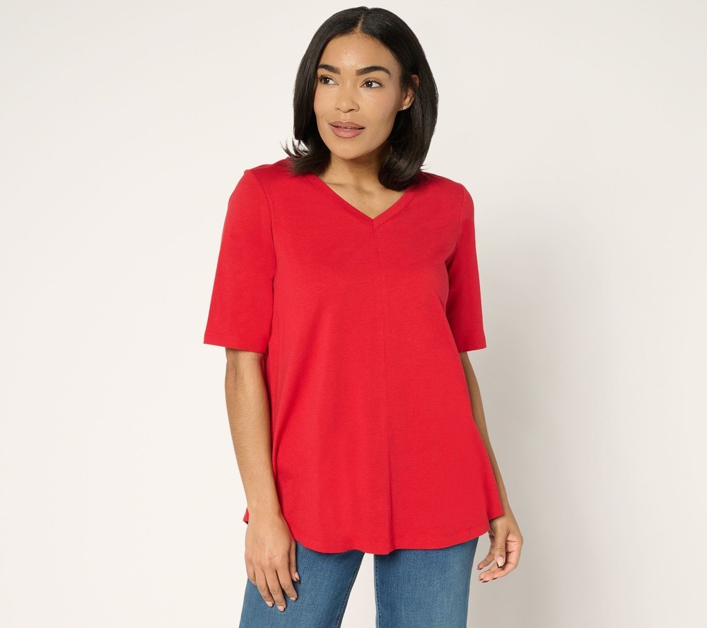 Gloria Vanderbilt Women's Top Sz XL Denim & Co. Essentials Elbow Red A278986
