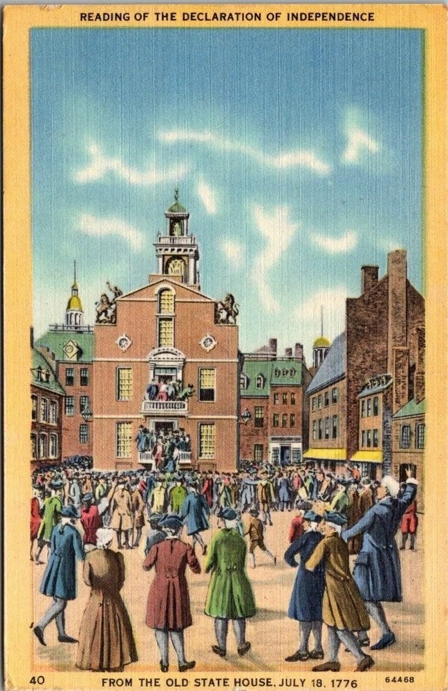 Boston Old State House Reading Declaration of Independence Linen Postcard