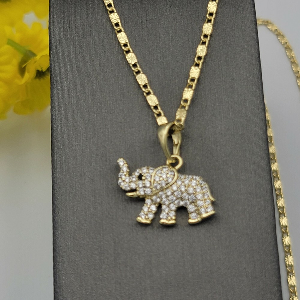 14K Gold Plated Elephant Pendant with CZ Stones for Luck Fortune Protection