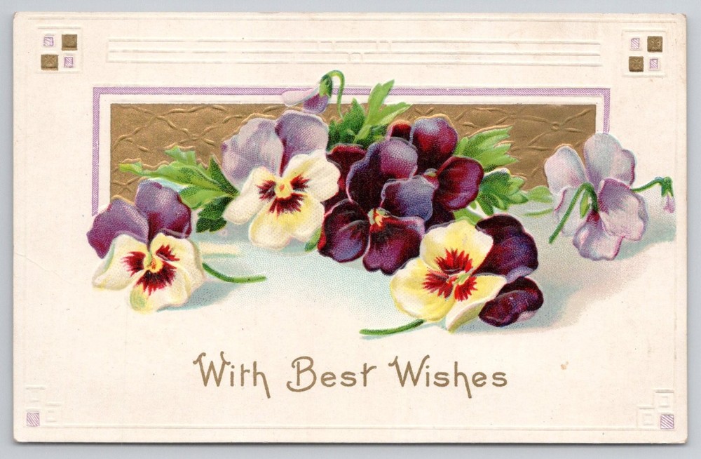 Vintage Embossed Pansy Flowers Postcard - 