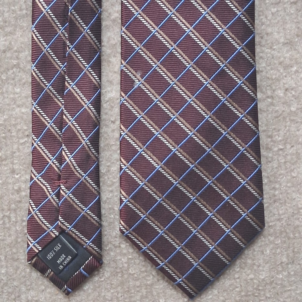 Jos A Bank Classic Collection Silk Tie Burgundy Brown Blue Plaid Grid 3