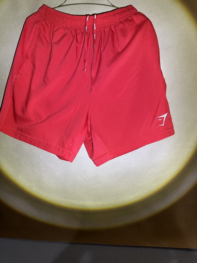 Gymshark Men's Athletic Mesh Shorts Red Drawstring Pockets Gym Training Size L