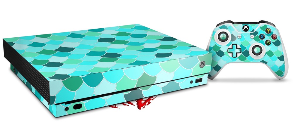 Skin for XBOX One X Console Controller Scales Blue Green Decal