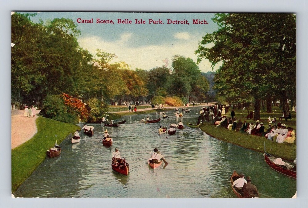 Detroit MI-Michigan, Belle Isle Park Canal Scene, Vintage Souvenir Postcard