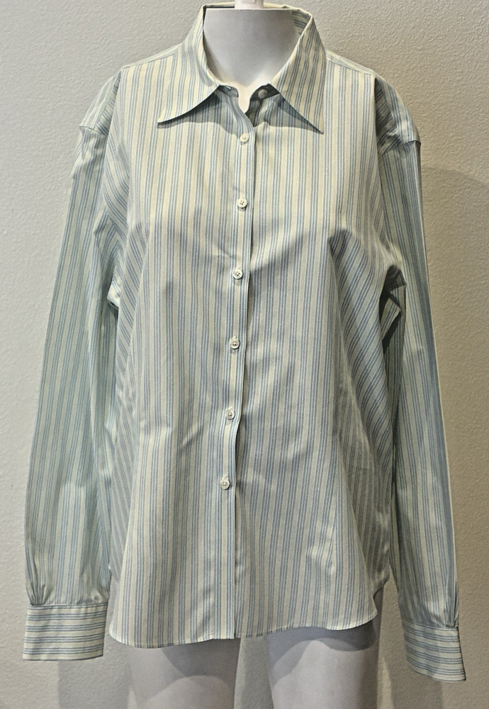 Brooks Brothers Womens Blue Striped Button Up Non Iron Shirt Sz 16 Vtg Y2K Prep