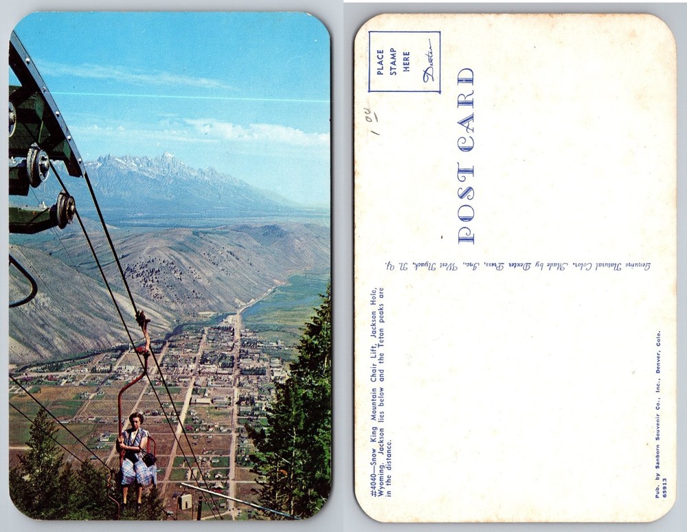 Vintage Snow King Mountain Chair Lift Jackson Hole Wyoming Postcard Teton Peaks