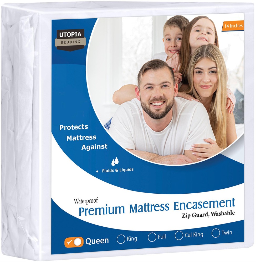 Premium Waterproof Queen Mattress Protector - Bed Bug Proof Zippered Cover