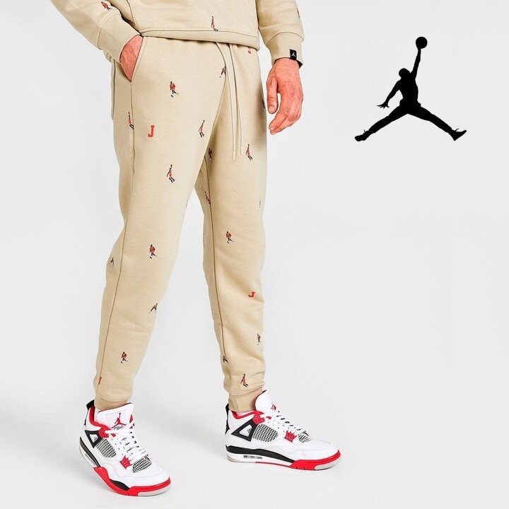Jordan Essentials All Over Print Fleece Pants Jogger Beige Mens XL