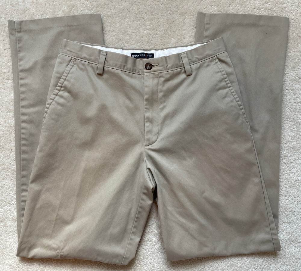 Mens Dockers Classic Fit Flat Front Pants Mens 32x34 Khaki Brown