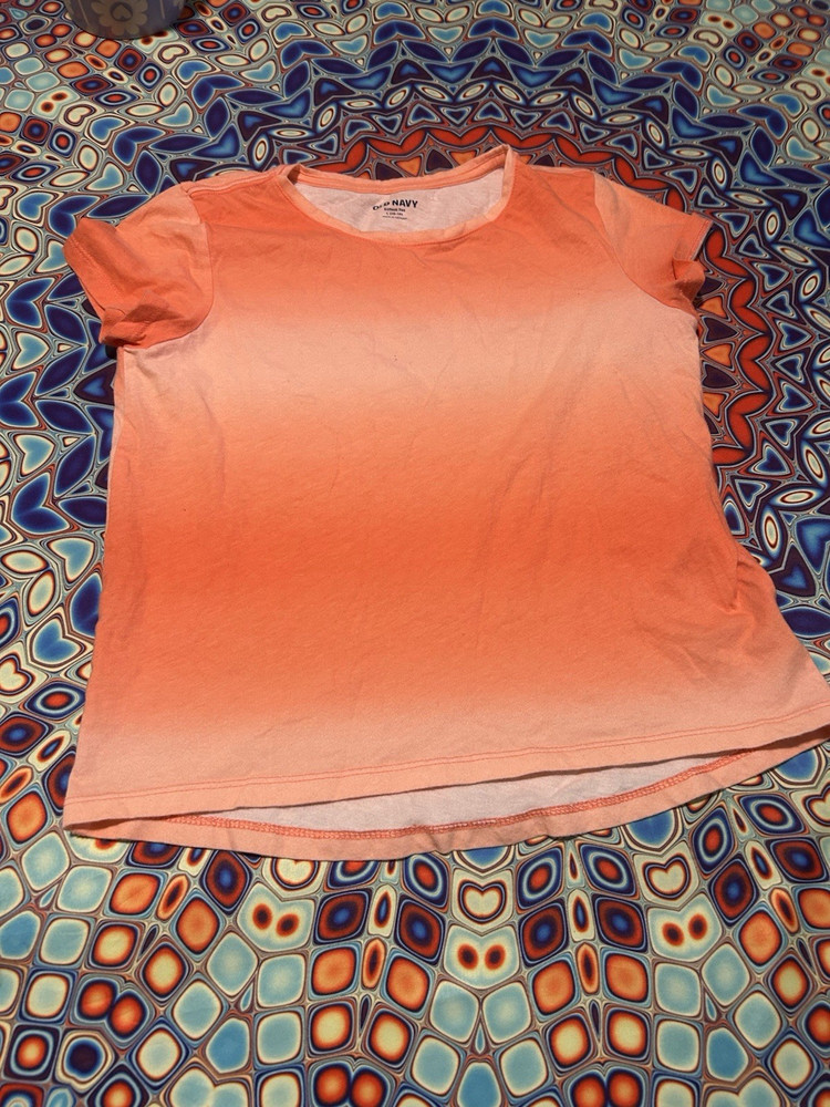Old Navy Ombre Orange Pink Knit Short Sleeve Crew Neck Pullover T-Shirt M