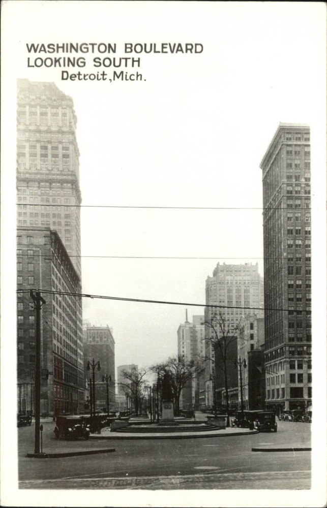 RPPC Detroit Michigan Washington Boulevard unused vintage real photo postcard
