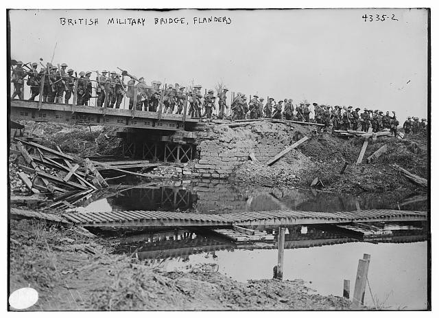 Photo:British military bridge,Flanders,soldiers,water,Bain News Service