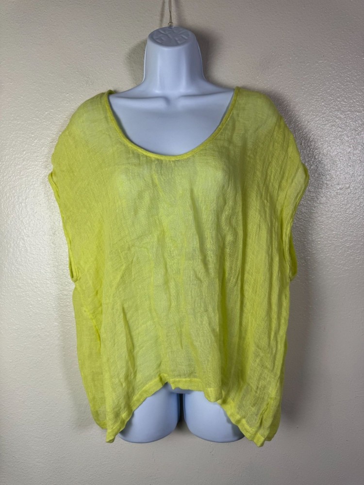 Eileen Fisher Yellow Organic Linen Oversized Top Size XL Gauzy Sheer Lightweight