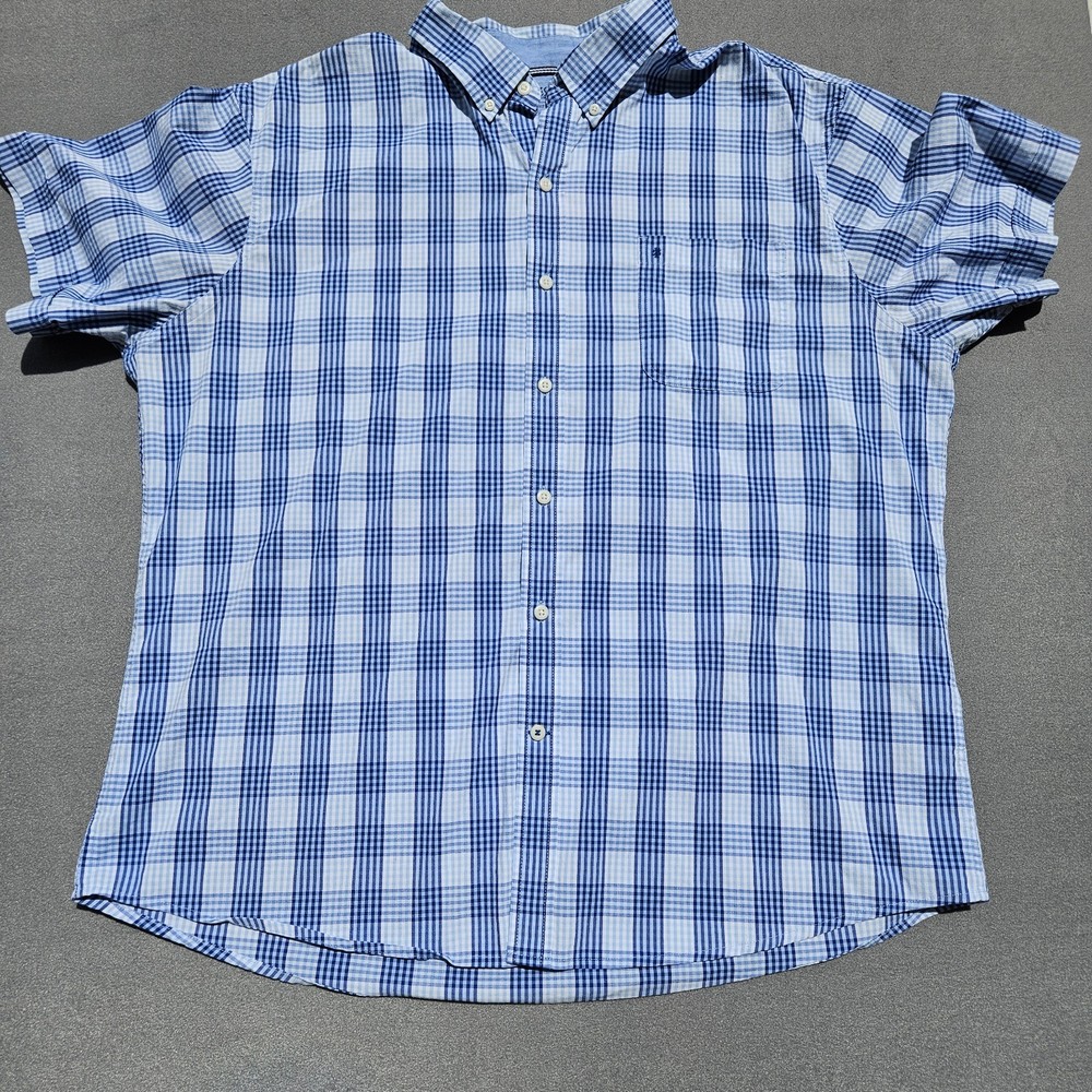 IZOD Saltwater Relaxed Classics XXL Shirt Blue White Plaid Short Sleeve
