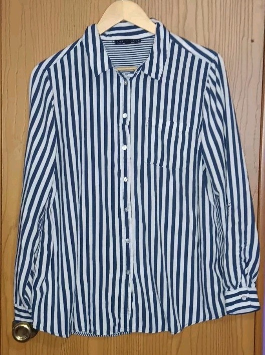 Jane And Delancey Long Sleeve Button Up Womens Size XL Navy Blue And White...