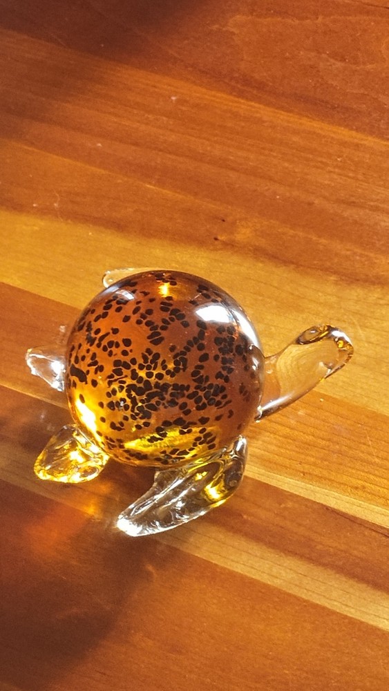 Murano Style Art Glass Sea Turtle Amber Figurine Paperweight