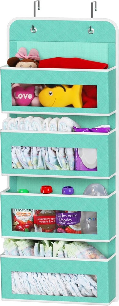 Clear Turquoise Over-Door Closet Organizer with 4 Pockets