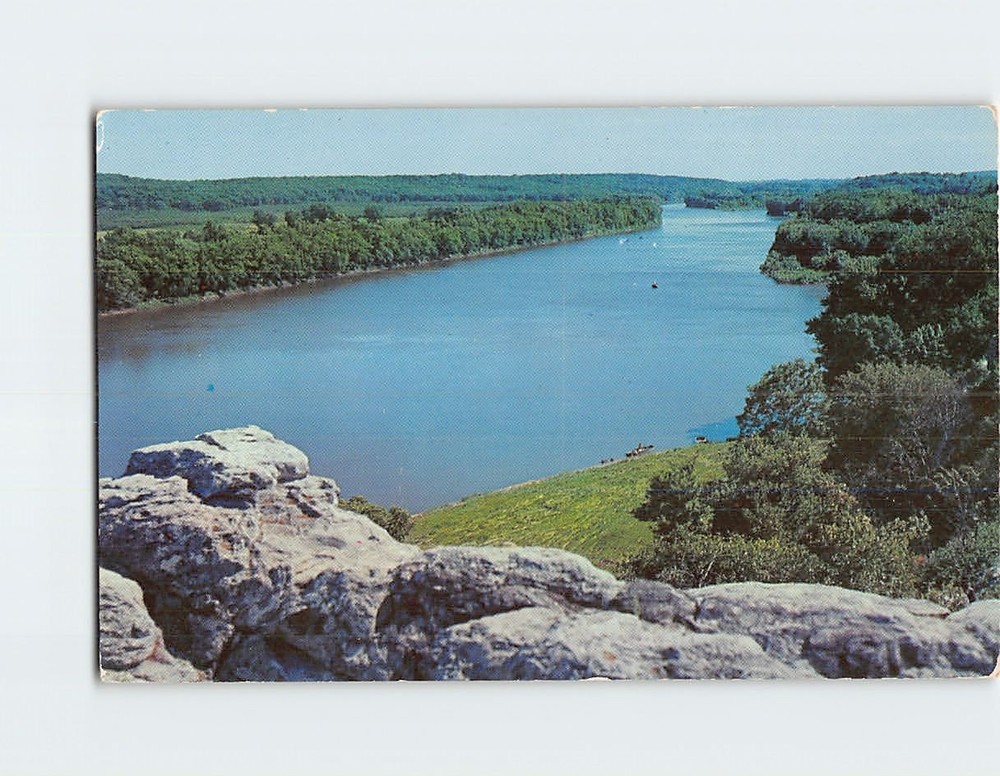 Postcard View of Rock River Looking South from Summit of Castle Rock Illinois