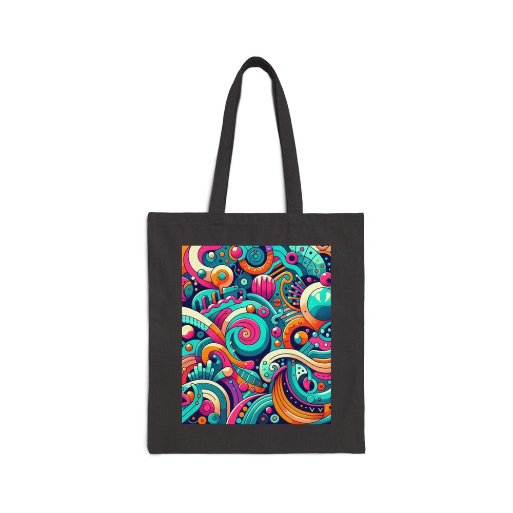 Cotton Canvas Tote Bag with Abstract Design in Teal Fuchsia Orange Black - Perfect Gift