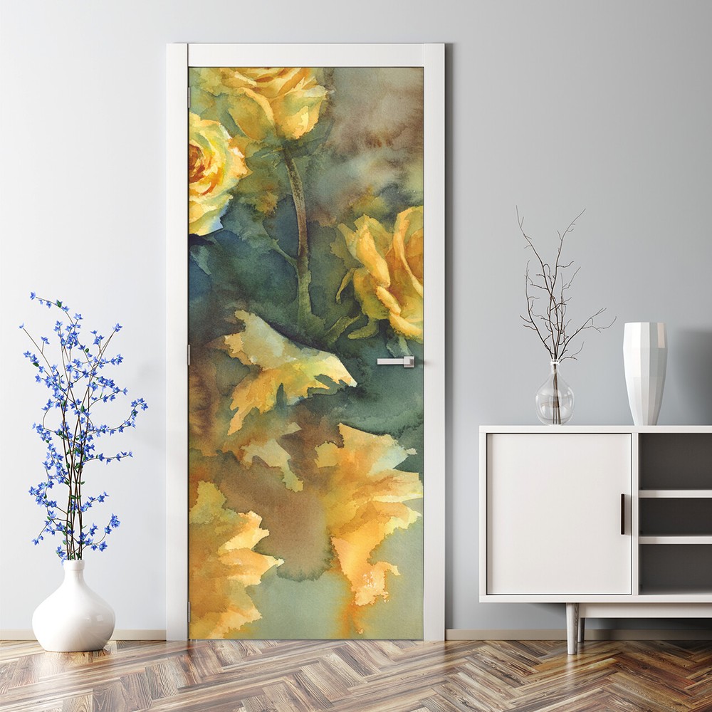 Decal Bouquet Of Yellow Roses Garden Floral Nature Bubble Free Door sticker