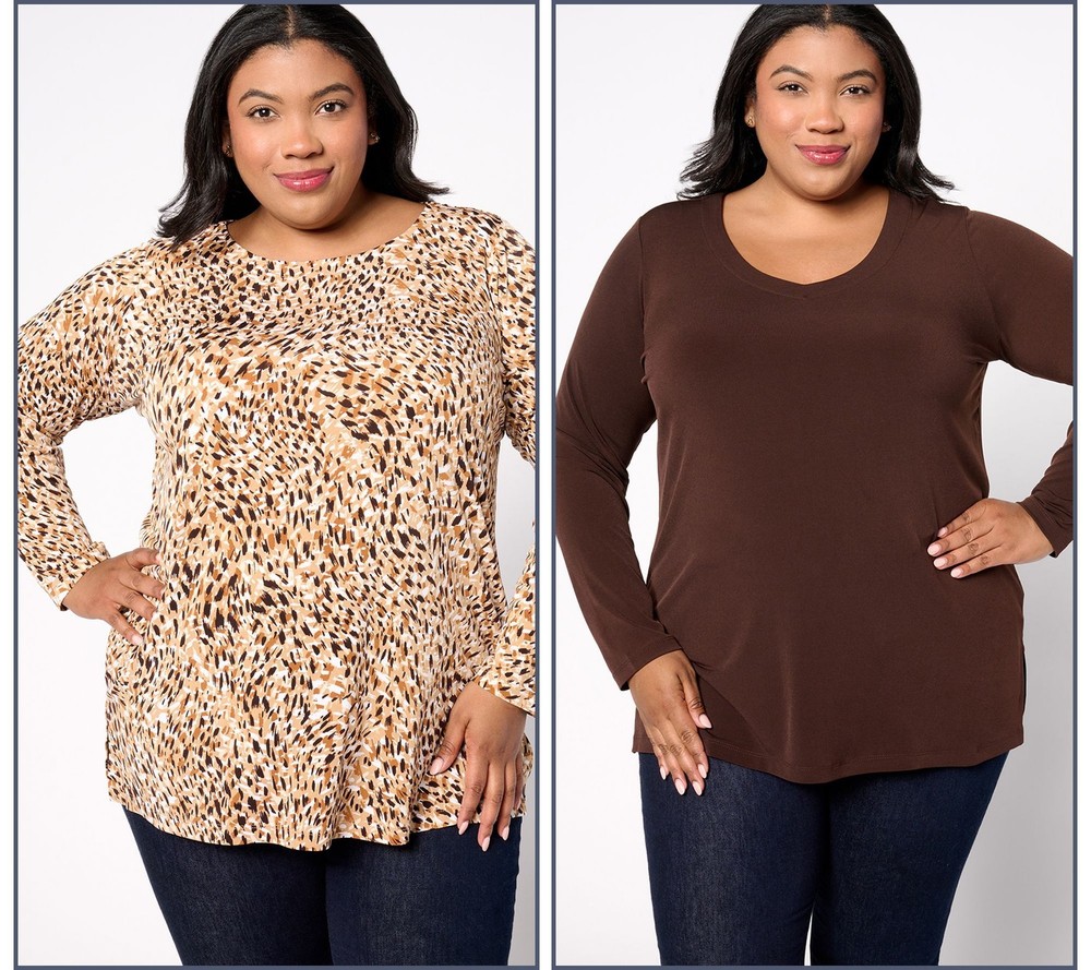 Susan Graver Women's Top Petite PXS Essentials Liquid Knit Tunic Brown A544667