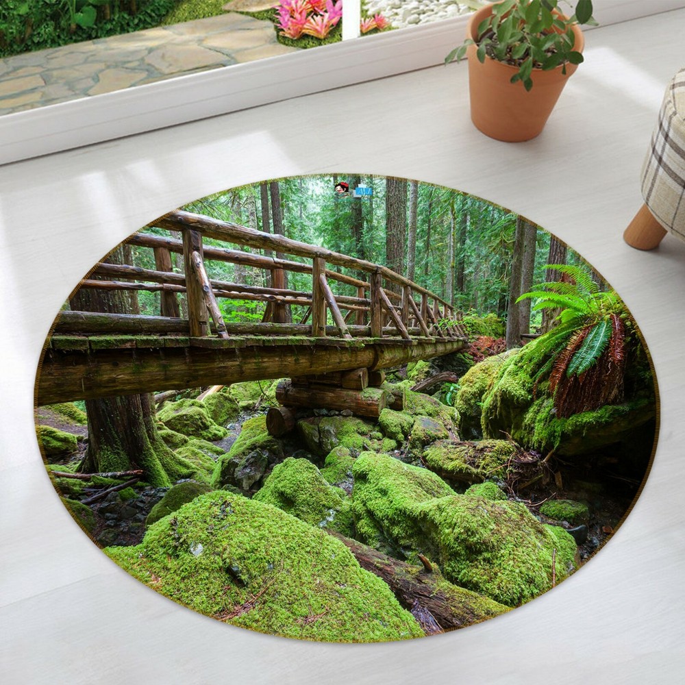 3D Green Wooden Bridge Stone NAO3750 Game Rug Mat Elegant Photo Carpet Mat Fay