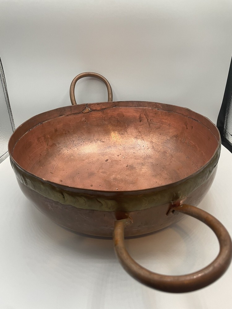 Antique Copper Cauldron Pot Kettle w/Hand Forged Iron Handles