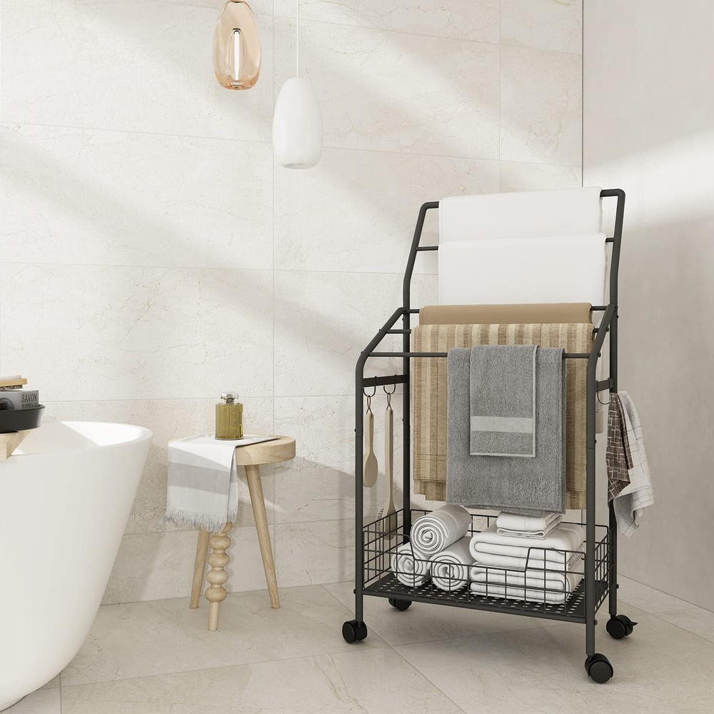 Freestanding Towel Rack Stand for Bathroom,5 Tier Movable Blanket Ladder Hold...