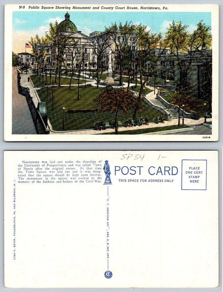 Norristown PA Public Square County Courthouse Civil War Monument Postcard