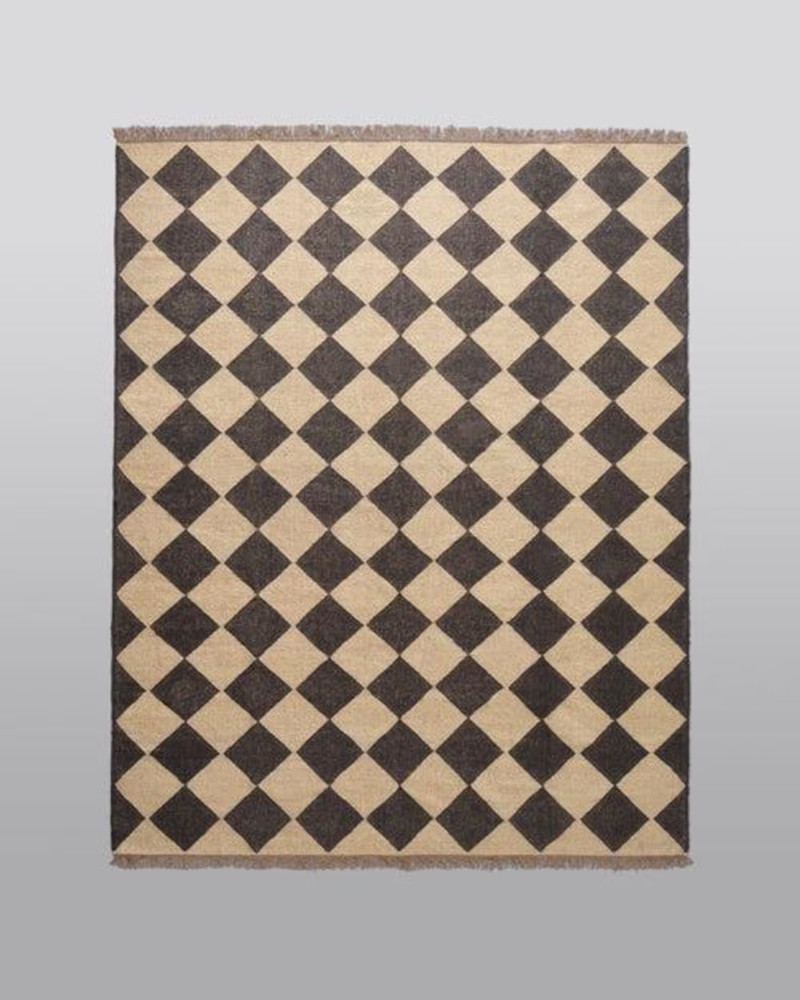 Handwoven Wool Jute Kilim Rug Color Black & Beige Handmade Design Carpet Rug